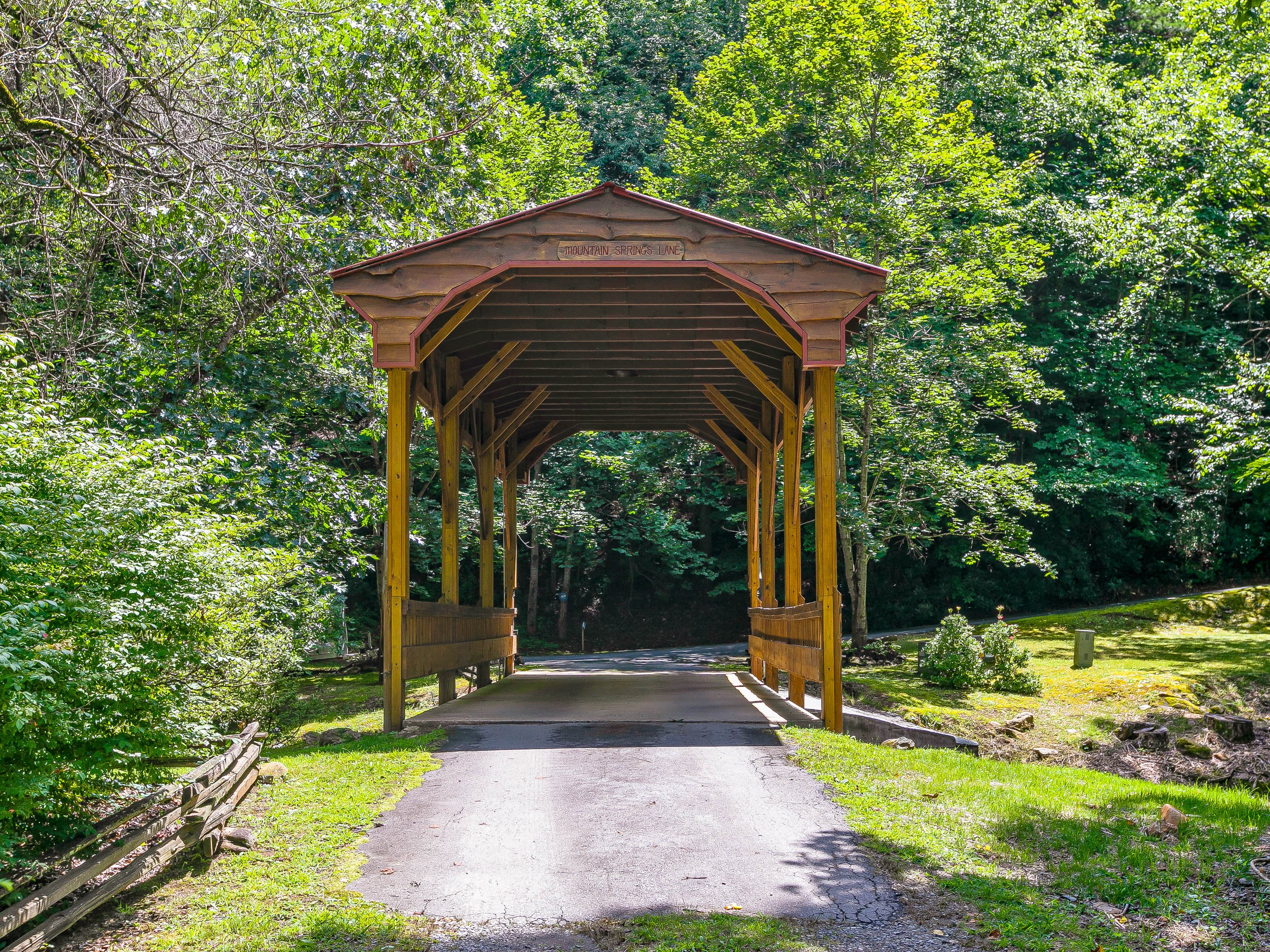 Covered bridge entrance to the property